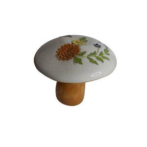 Vintage MCM Large Floral Butterfly Ceramic Mushroom Figure 8" tall Estate Find